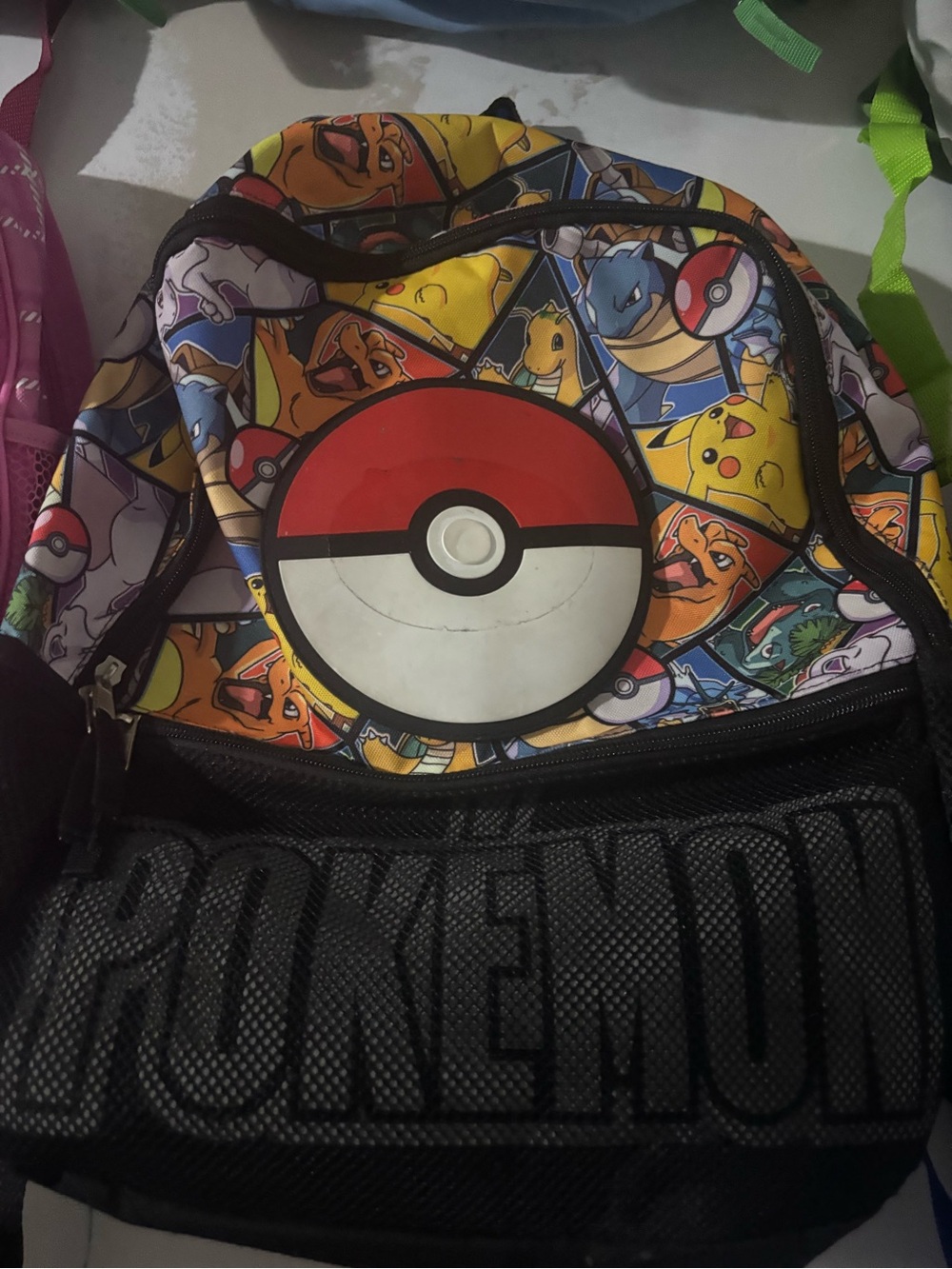 Pokemon Multicolor Character Backpack with Red Poké Ball Accent